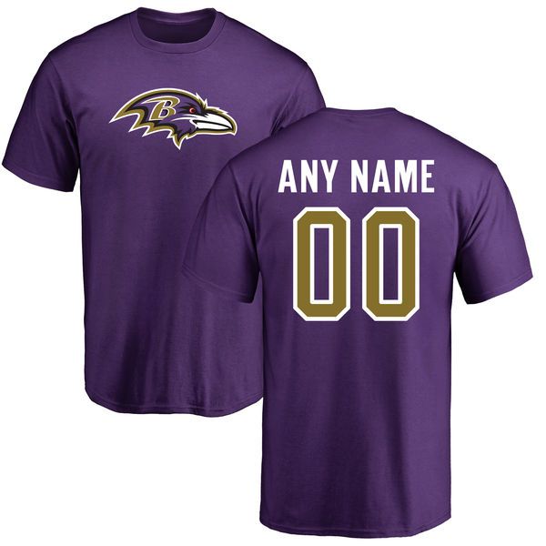 Men Baltimore Ravens NFL Pro Line Purple Any Name and Number Logo Personalized T-Shirt